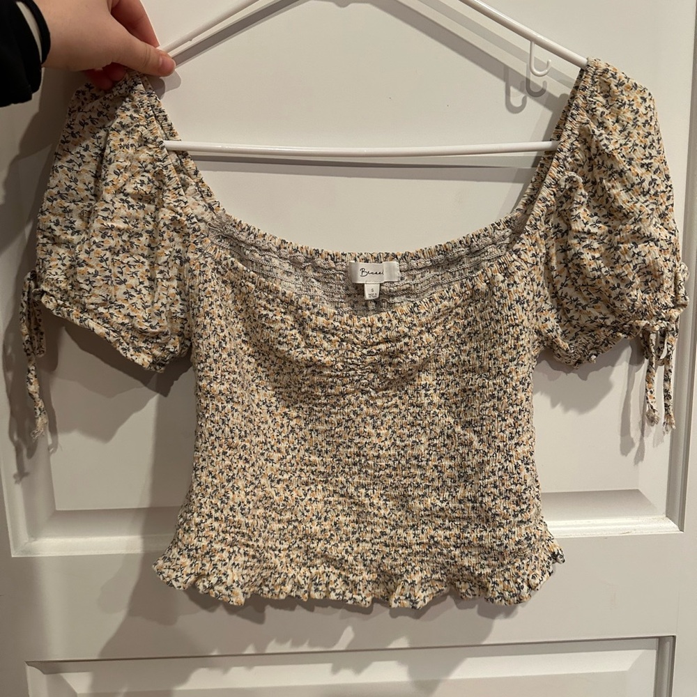 Brandy Melville Cream and Blue Floral Blouse